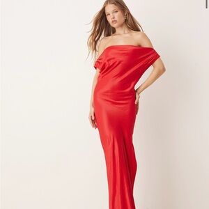 ASOS Draped Off-Shoulder Maxi Dress in Red